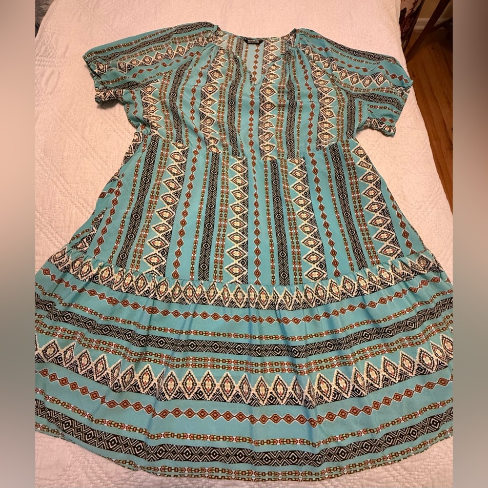 Bohemian Patterned Teal Dress